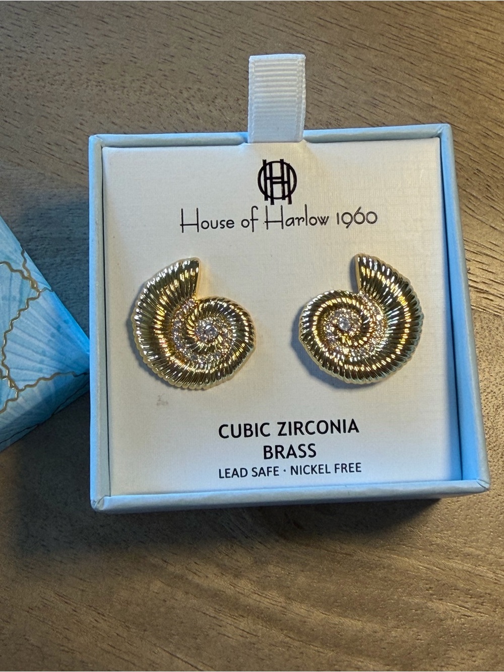 House of Harlow 1960 Gold Nautilus Shell CZ Stud Earrings